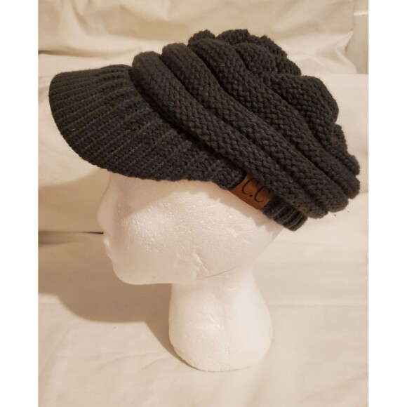 Winter Knit Hat With Brim By C.C - Charcoal Grey Cozy & Stylish 0073 - Picture 8 of 9